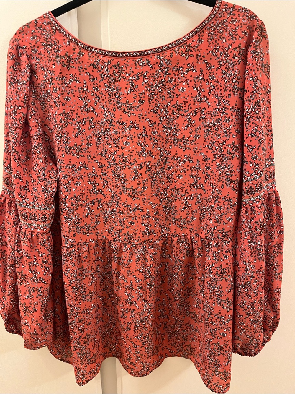 Max Studio Terracotta Floral Boho Peasant Blouse with Button Placket - Size XL - Picture 4 of 4